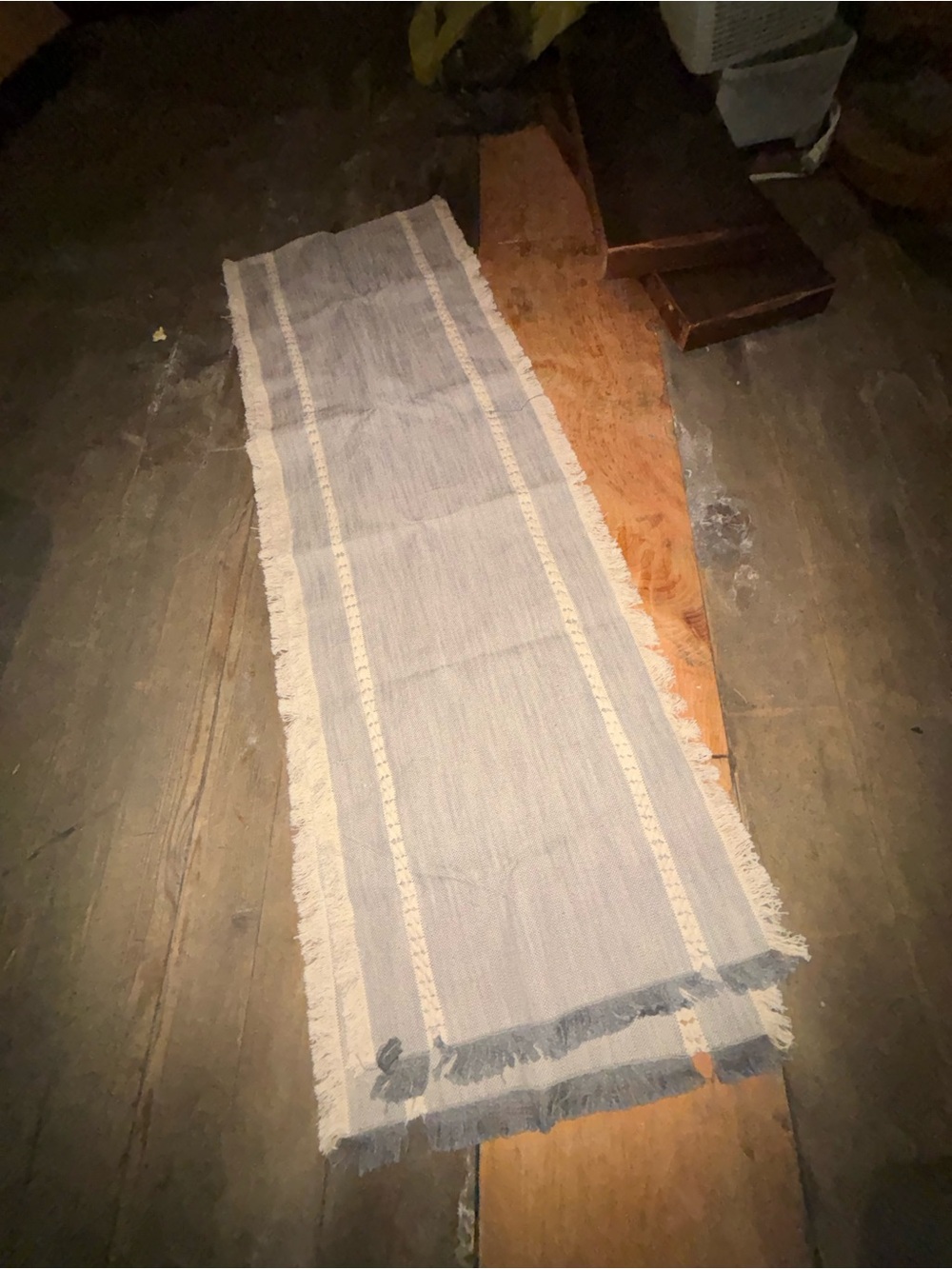 Handwoven Blue and Cream Cotton Table Runner